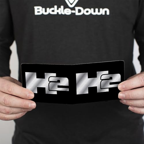 Buckle-Down Men's PU Bifold Wallet-H2 Black/Silver Logo Centered, Multicolor, 4.0" x 3.5"4
