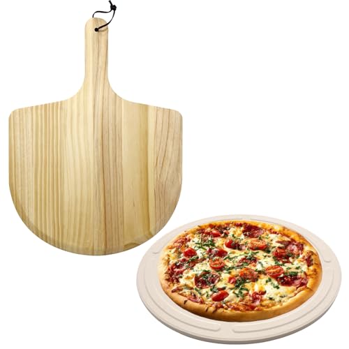 Sibosen Pizzastein für Backofen 30x30cm mit holz Pizzaschieber Pizzastein Gasgrill aus Cordierit Pizza Stone Backstein Brot