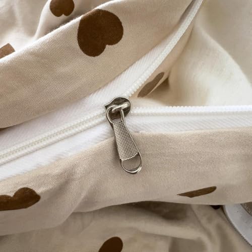 Image of Nayoroom Brown Heart Duvet Cover Queen Size Vintage Hearts Printed on Taupe Comforter Cover Kids Girls 3 Pcs Soft Microfiber Farmhouse Bedding Set with Zipper Closure