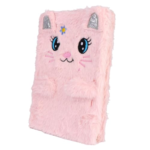 HEALLILY Adorable cuaderno de felpa de gato rosa para bloc de escritura estilo dibujos animados con papel para estudiantes, suministros para diarios creativos, álbumes de recortes y dibujo