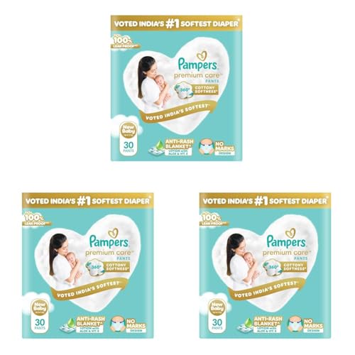 Image of Pampers Premium Care Pant Style Baby Diapers XS 30 Count | No Marks Design | Voted India's #1 Softest Diaper | All in 1 diaper with 360 Cottony Softness (Pack of 3)