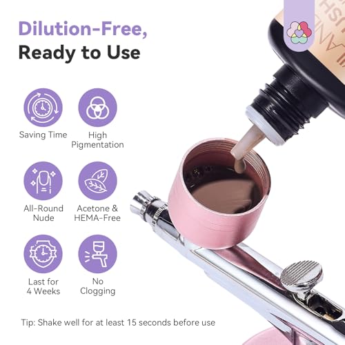 Image of SAVILAND Dilution Free Airbrush Gel Nail Polish: Dark Nude Nail Airbrush Paint High Coverage Hema ＆ Acetone Free with Fine Mist No Clogging for Ombre French Nail Art Design Salon 20 ml