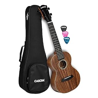 CASCHA Ukulélé de concert en acacia avec étui rembourré et 3 médiators - Les Beatles, Paul McCartney, John Lennon, RIngo Starr, George Harrison