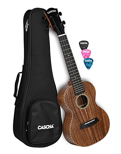CASCHA Ukulélé de concert en acacia avec étui rembourré et 3 médiators - Les Beatles, Paul McCartney, John Lennon, RIngo Starr, George Harrison CASCHA Ukulélé de concert en acacia avec étui rembourré et 3 médiators
