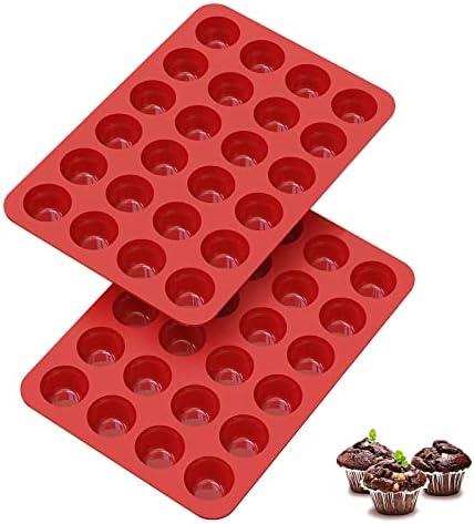 SILIVO Silicone Mini Muffin Pans Nonstick 24 Cup(2 Pack) - Mini Cupcake Pans - Silicone Baking Molds for Homemade Muffins, Cupcakes and Egg Bites - Mini Muffin Tin