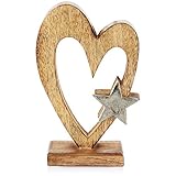 DEKO MIT HERZ: Der Deko-Aufsteller mit einem Herz aus Mangoholz und einem Metallstern ist ideal für eine liebevolle Dekoration!