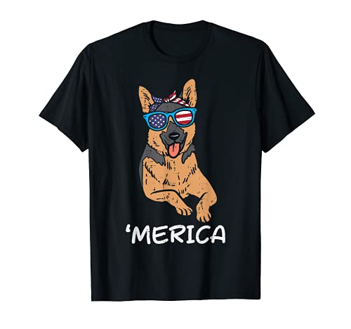 Merica German Shepherd American USA 4th Of July Fourth Dog Maglietta