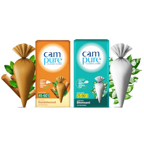 Image of CamPure Camphor Cone (1 Sandalwood + 1 Bhimseni) Pack Of 2-100% Organic | Air Freshener For Car, Wardrobe, Office Cabin's, Drawers, Travel Bag & Bathroom