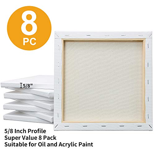 Image of FIXSMITH Stretched White Blank Canvas - 10 x10 Inch, Bulk Pack of 8, Primed, 100% Cotton, 5 /8 Inch Profile of Super Value Pack for Acrylics,Oils & Other Painting Media.