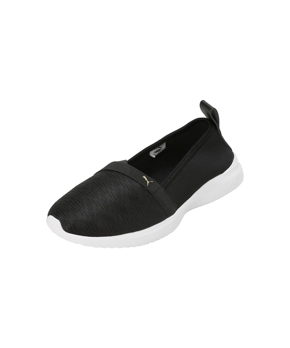 Puma Womens Adelina Glam Black-Metallic Gold Ballerina