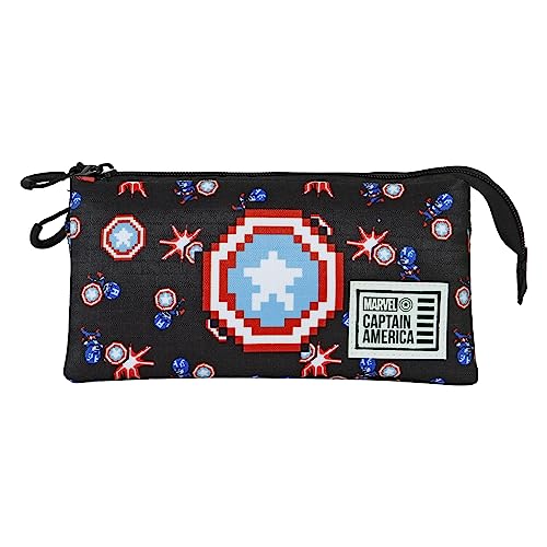Marvel Captain America Captain Pixel-ECO Triple Pencil Case, Black, 23 x 11 cm - Image 2