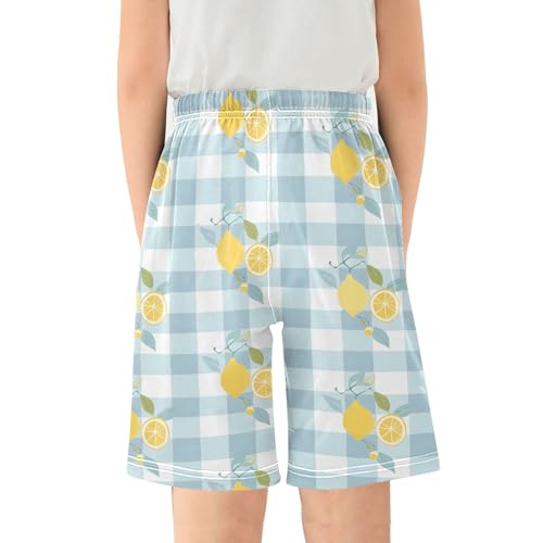 White Plaid Lemon Short Pajama Pants Bottoms Soft Sleepwear with Pockets2
