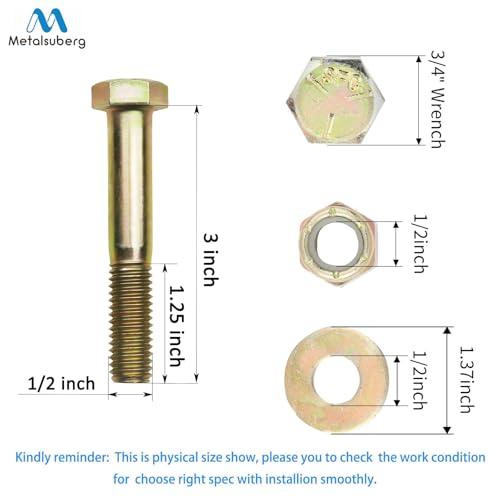 Image of 1 /2 inch x 3 inch Hex Head Bolt by Color Galvanization with Nylon Lock nut and Large Size Washer Assortment Kit,Alloy Steel,Grade 5.(8pcs Pack),Shear Bolt for Bush Hog BH6-2 BH5-2 BH4-2.