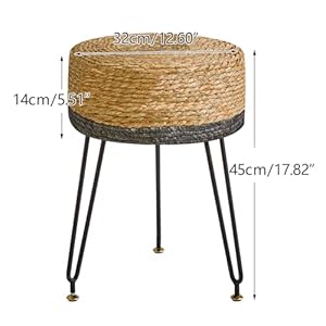 YMYNY Pouf Ottoman, Handmade Natural Water Hyacinth, Pastoral Style Footrest, Footstool with 4 Metal Legs Round Vanity Stool for Bedroom, Hallway, Living Room 12.59"L×12.59"W×17.71"H Black UHBD029B YMYNY Pouf Ottoman Handmade Natural Water Hyacinth Pastoral Style Footrest Footstool with 4 Metal Legs Round Vanity Stool for Bedroom Hallway Living Room 1259L1259W1771H Black UHBD029B