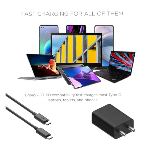 Image of Original Turbo Power Delivery Fast C-Type 68W GAN Charger Compatible with Motorola | Edge 60 Pro, Moto G54, Moto E40, Razr 50 Ultra & Other USB-C Devices - Black