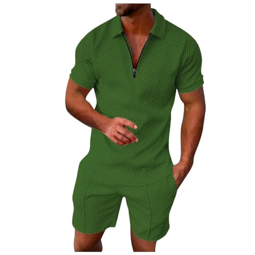 Completo Uomo Estivo Corto- Tuta da Uomo Polo a Maniche Corte Set con Zip Joggers Gym Top Tuta Sportiva Estiva da Uomo Set da 2 Pezzi Completi Casual Fitness Sportivi Completo da Casa Taglie Forti
