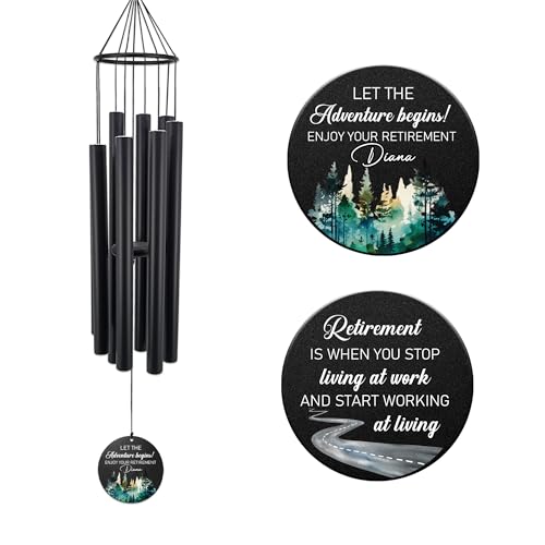 Image of Personalized Retirement Wind Chimes for Outside, 36 inch Happy Retirement Gift for Women, Men, Coworker, Colleague, Boss, Teacher, Nurse, Friend, Going Away Garden Patio Decor