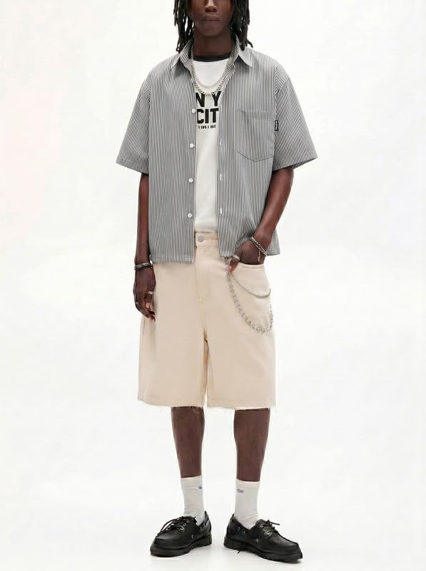 Vamtac Mens Button Down Shirts - Short Sleeve Cropped Shirt, Striped Summer Tops