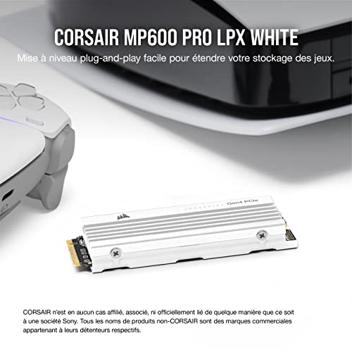 Corsair MP600 Pro LPX 1To M.2 NVMe PCIe x4 Gen4 SSD - Optimisé pour PS5 (Jusqu'à 7 100 Mo/Sec en Lecture Séquentielle et 5 800 Mo/Sec en Écriture Séquentielle, Interface Haute Vitesse) Blanc