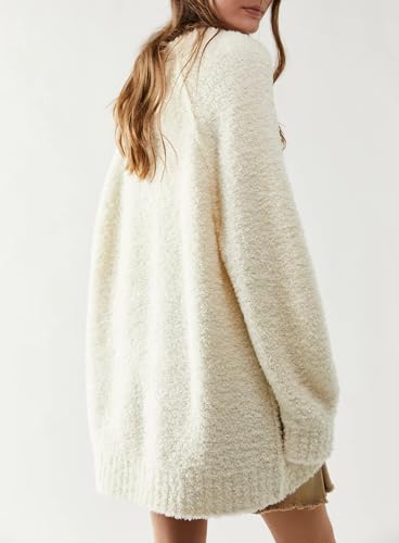 Image of Beaully Women's Oversized Crewneck Sweaters | Oversized style, Tunic sweater, Fuzzy knit, Soft knit, Loose fit, Drop shoulder