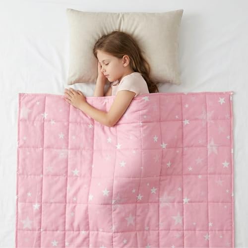 Star Theme Weighted Blanket Fluffy Quilted Pockets Throw with Non-Toxic Glass Beads Therapy Anxiety Relief Insomnia Autism Soft and Cozy Pink Star Throw Blanket 100 x 150cm - 3kg