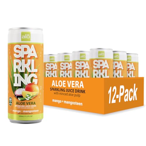 ALO Sparkling Mango & Mangosteen Carbonated Aloe Vera Juice Drink | 11.2 fl oz, Pack of 12 | Plant-Based Beverage, Vegan