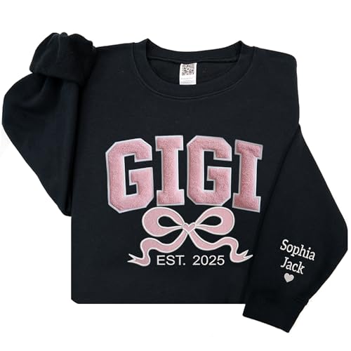 GODMERCH Personalized Embroidered Grandma Sweatshirt Chenille Patch Sweatshirt Gigi Mimi Nana Grandma Gifts Mothers Day
