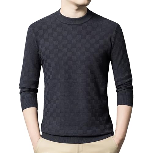Men's Slim Fit Lightweight Sweater Crewneck Long Sleeve Plaid Knit Pullover Breathable Business Casual Tops for Fall Winter