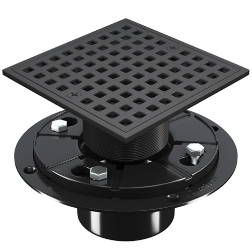 Image of Shower Floor Drain, 4 Inch Square Shower Floor Drain Kit with ABS Flange