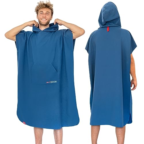 AUTDOOR® Mikrofaser Badeponcho Damen & Herren - nachhaltig aus 100% recycelten PET-Flaschen - Handtuch als Umziehhilfe für Strand und Wassersport - schnelltrocknend & kompakt (Large, Blau)