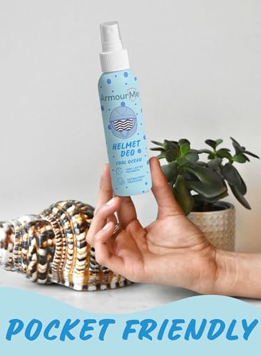 Image of ArmourMe Helmet Deodorizer Spray | Long-Lasting Freshness Upto 7 Days | Nano tech Spray | Eliminates Odor | Perfect for Bikers, Athletes, & Workers (Cool Ocean, 120 ML)