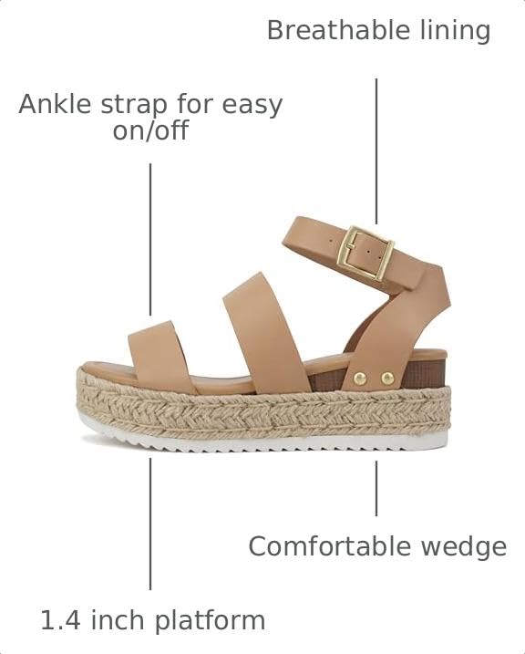 Image of Soda Bryce Espadrille Wedge Sandal with Open Toe Buckle and Ankle Strap
