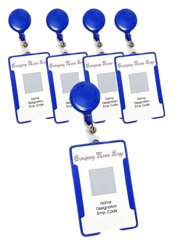 Image of ANG Plastic ID Badge Holder, ID Badge Reel, Lanyard Blue (Pack of 5)