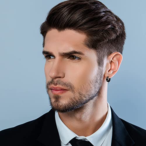 Image of ONESING 12 /18 Pcs Mens Earrings Black Earrings for Men Stainless Steel Earrings Piercing Jewelry Stud Hoop Punk Earrings Set, Stainless Steel, Cubic Zirconia