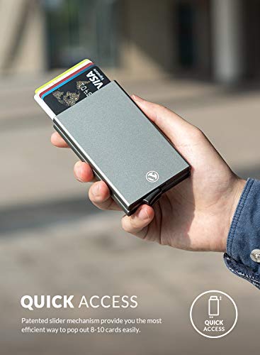 Image of VULKIT Credit Card Holder RFID Slim Card Wallet Pop up Card Case Aluminium for Men or Women up to Hold 10 Cards (Space Grey)