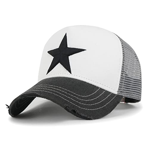 ililily Star Embroidery Black White Trucker Hat Cotton Baseball Cap product thumbnail 18