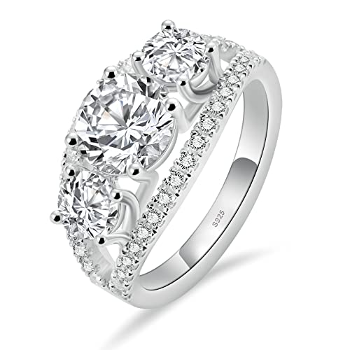 2ct Emerald Cut Moissanite Engagement 3-Stone Ring For Women 18 K White Gold Plated S925 Sterling Silver Vintage Flowers Hollow Ring For Her