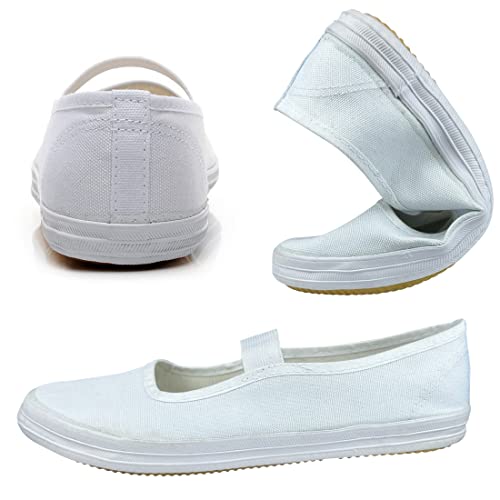 Image of Women Canvas Slip On Shoes White Lightweight Casual Loafers Flat Shoes