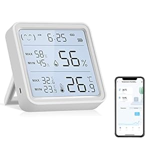 eMylo Thermometer, hygrometer, binnen, lcd-digitaal, Bluetooth, sfeer, temperatuur- en vochtigheidsmeter met app-bediening, gegevensopslag, voor huis, slaapkamer, kas, kelder