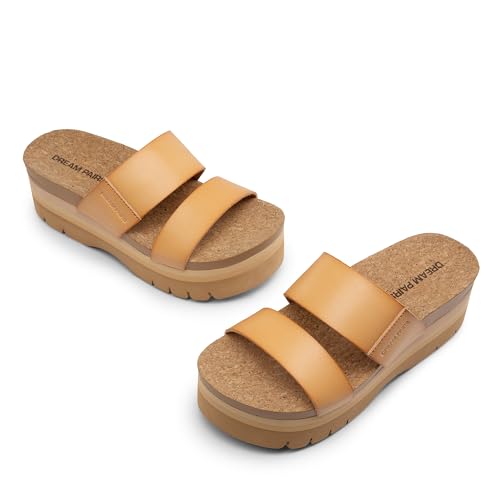 DREAM PAIRS DREAM PAIRS Women's Platform Slides Sandals Comfortable Arch Support Two Strap Slip On Fashion Beach Wedge Sandals,Size 9,Natural,DWUMSS2533
