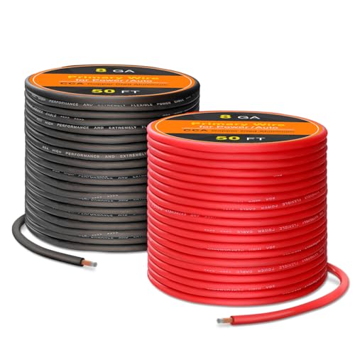 Câble d'amplificateur de voiture CCA 8 gauge rouge et noir 15m pour système audio