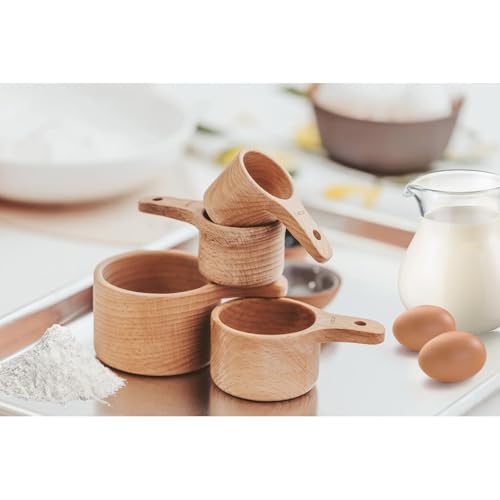 10 Piece Measuring Cups and Measuring Spoons Set, Handcrafted Wood Measuring Cups with Tablespoon Teaspoon Measuring spoons for Dry Ingredients, Natural Wooden Measuring Set for Cooking Baking by Esie Houzie - Image 4