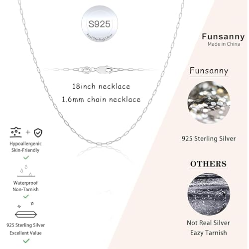 S925 Sterling Silver Paperclip Necklace for Women -1.6mm Simple Silver Choker Necklaces Sterling Silver Chain for Women Minimalist Waterproof Link Necklace Trendy Jewelry Gifts4