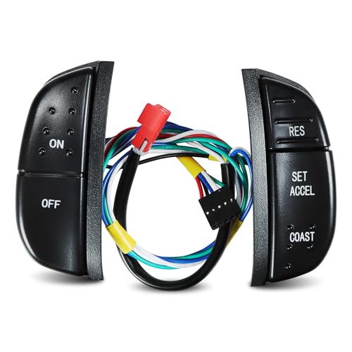 HUSUKU Steering Wheel Mounted Cruise Control Switch Buttons Kit Compatible with 1997-2004 Ford F-150/250/350 Super Duty, 1999-2007 E-150/250/350/450/550, Excursion, Expedition 1C3A9D809AA