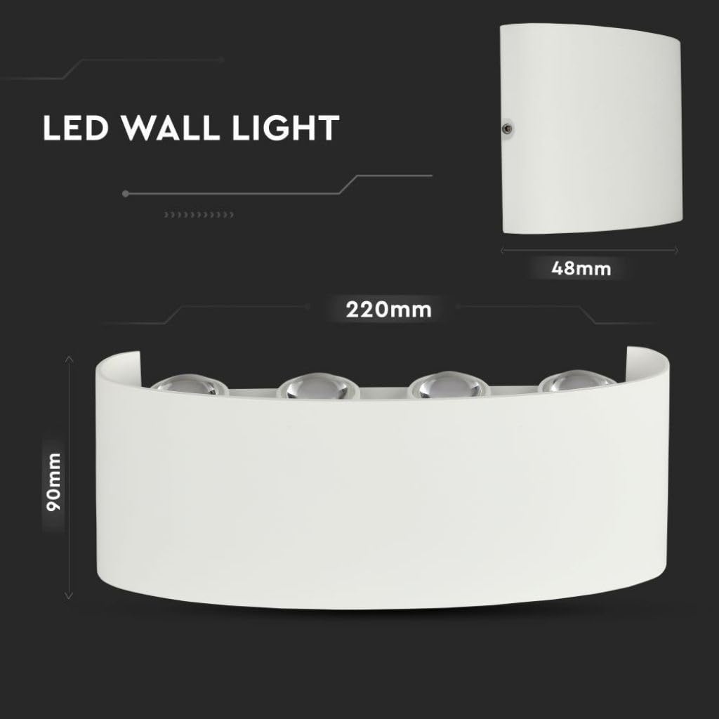 LEDLUX LD8617 Applique Led Da Parete 8W 8X1W Carcassa Bianca Doppio Illuminazione Up-Down e Indiretto Con Angolo Luce 150 Gradi IP54 Interno Esterno (Bianco Caldo 3000K)