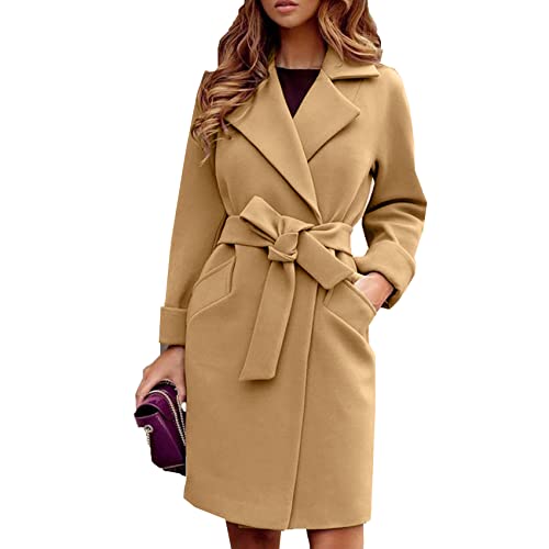 WHZXYDN Abrigo De Lana De Solapa con CinturóN Delgado De Moda De OtoñO E Invierno