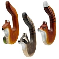 your castle 3 Wall Hooks Wooden Coat Hooks Squirrel Fox Raccoon Handmade Clothes Hooks for Boys and Girls Wall Coat Rack Children Animal Motifs Decoration 15.5 x 8.5 x 2 cm