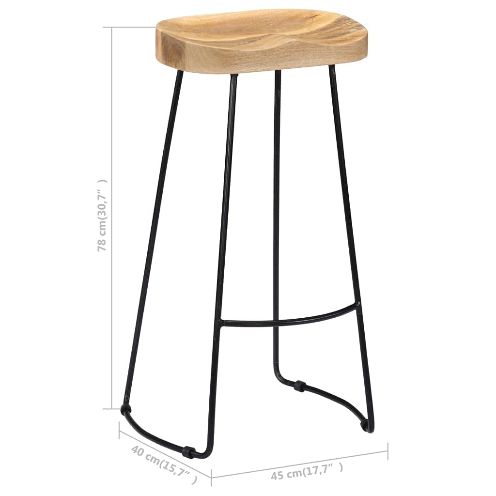 vidaXL Juego de 2 taburetes de bar de madera maciza de mango para comedor, cocina, muebles de bistró, asientos de mostrador, asientos de madera de estilo vintage