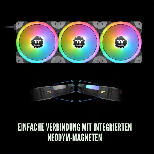 Thermaltake SWAFAN EX 14 RGB PC Lüfter, 3 Stück, 500~2000 U/min, Magnetanschluss, umkehrbare Flügel, Controller enthalten, CL-F144-PL14SW-A – Ansicht 3