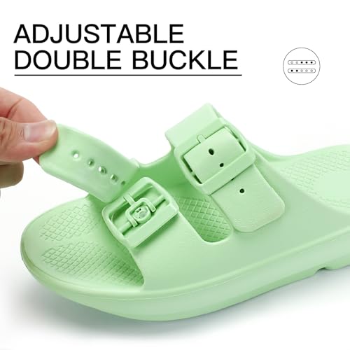 Kricely Women and Men Recovery Sandals Plantar Fasciitis Arch Support Orthotic Slides Adjustable Double Buckle Thick Sole Slippers（Green Women 7-7.5 Men 5-6）3
